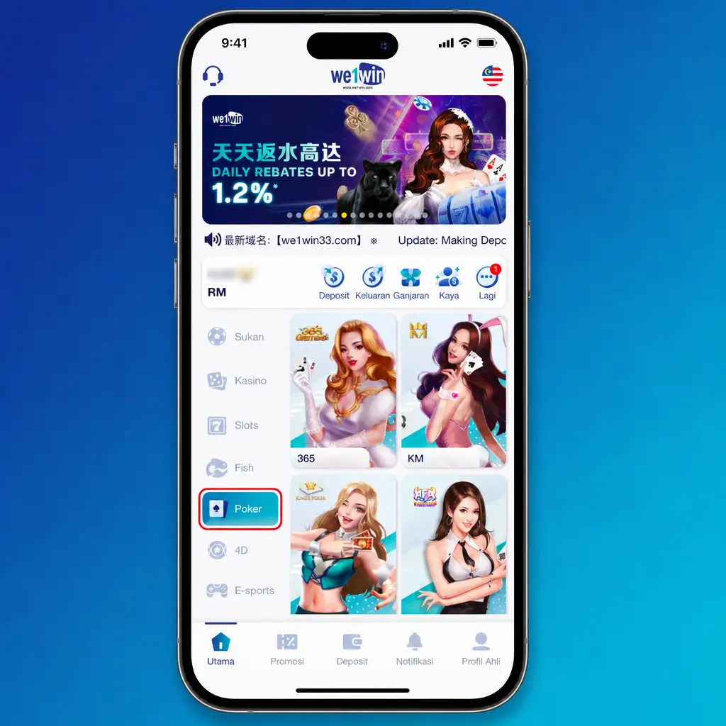 We1Win welcome bonus claim steps: register, deposit MYR 30, select bonus type, meet wagering requirement, then withdraw.