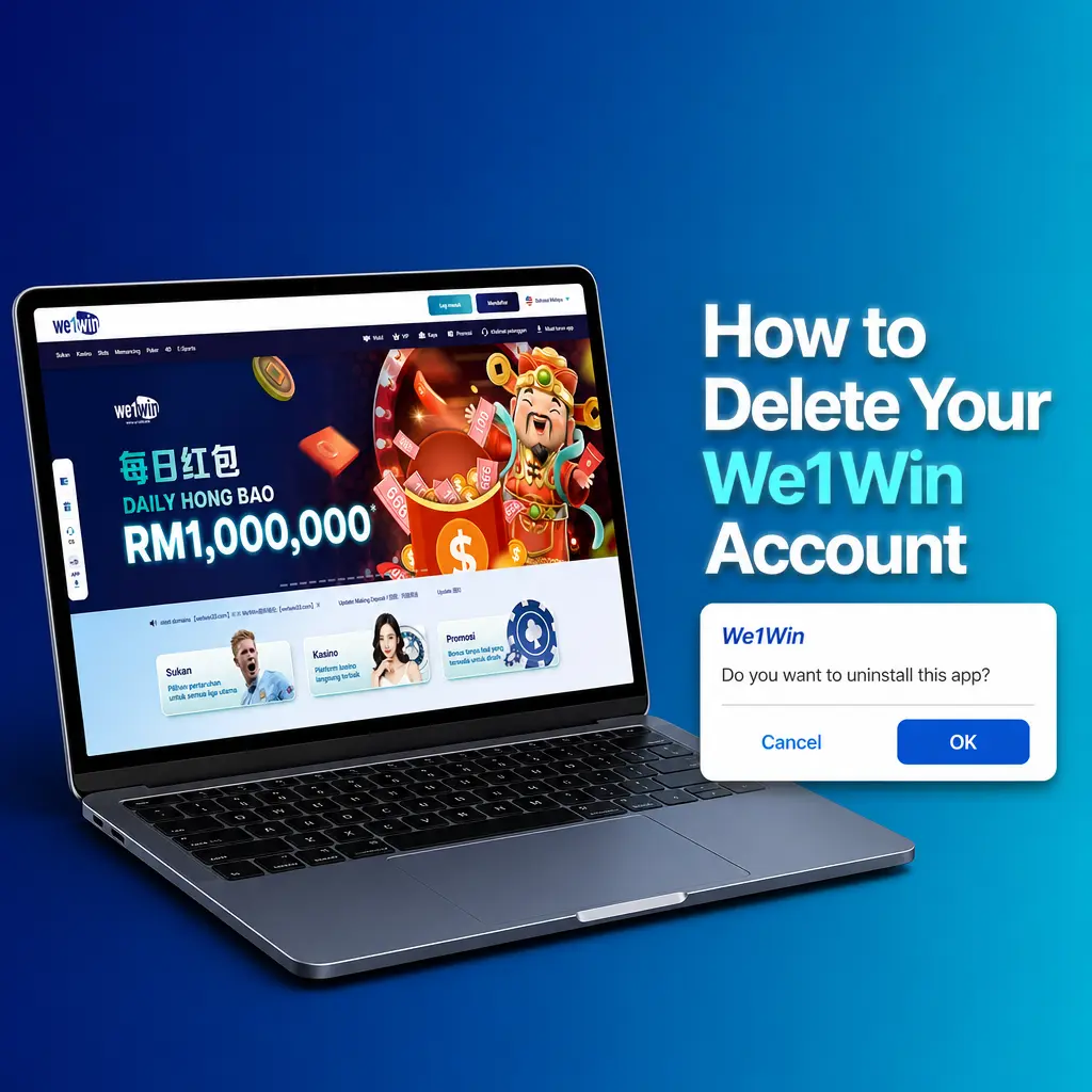 Step-by-step guide showing how to delete a We1Win account by contacting support and confirming identity