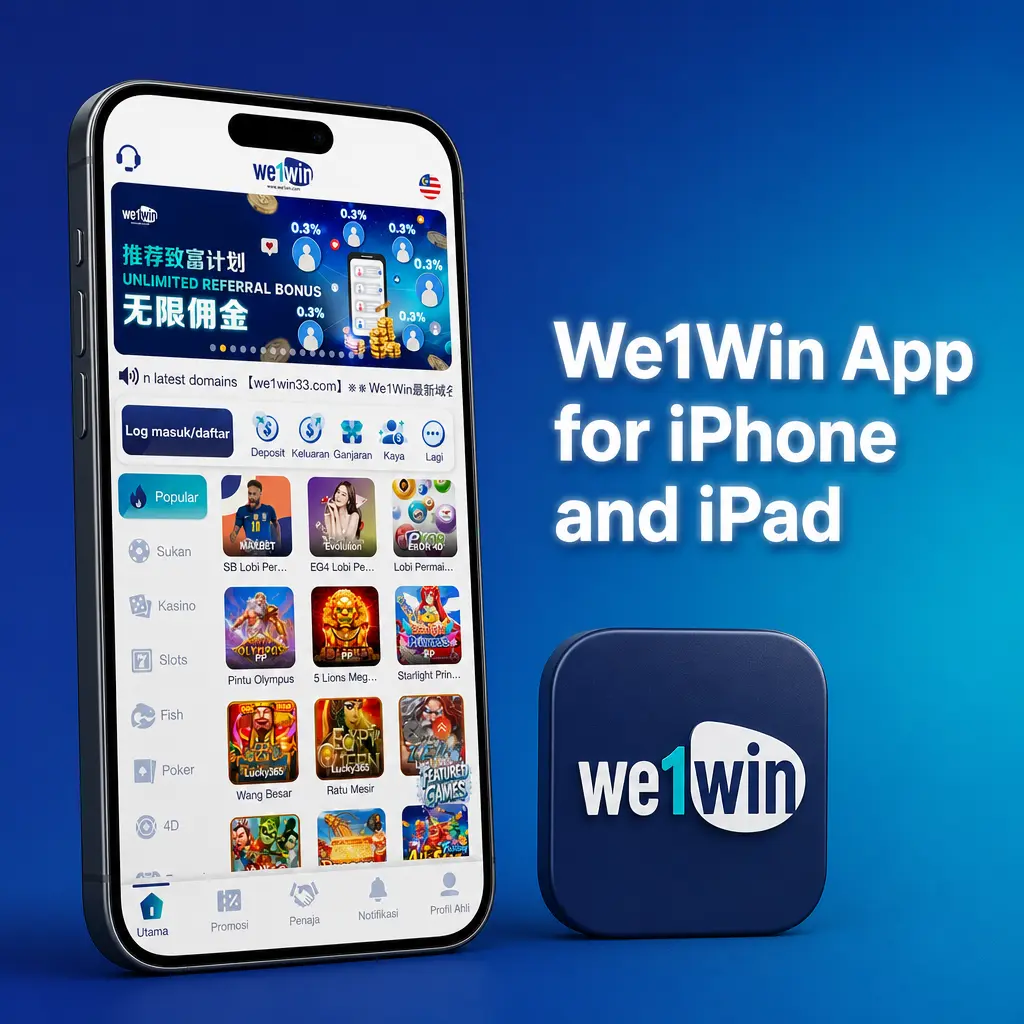 We1Win iOS app on iPhone and iPad showing full betting, casino, and live dealer features from the We1Win website