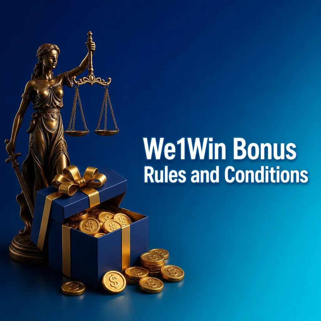 We1Win bonus rules covering minimum deposit, wagering requirements, max bet limits, game contributions, and KYC verification conditions.
