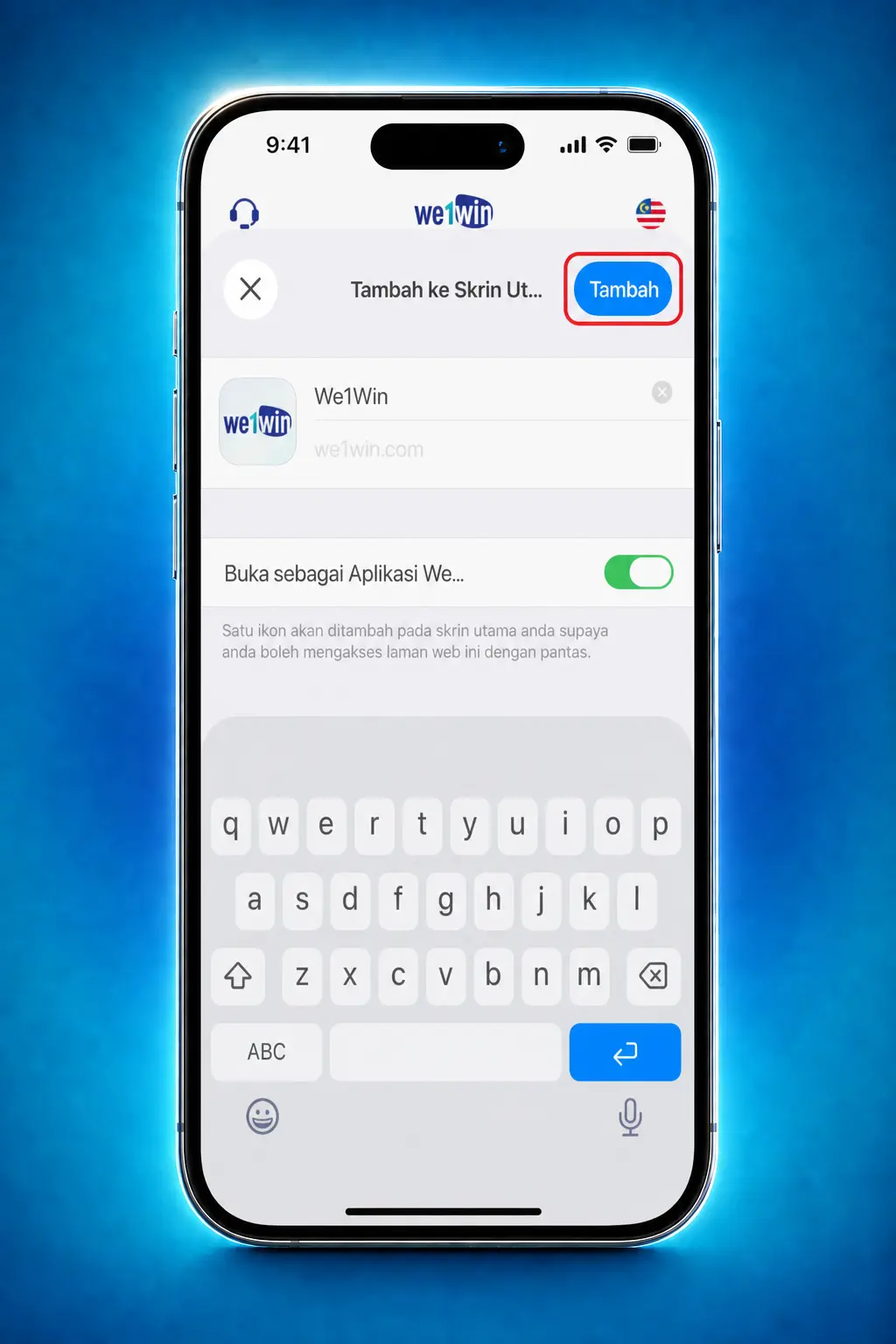 We1Win iOS installation guide showing 5 steps to install the app on iPhone and iPad using Safari.