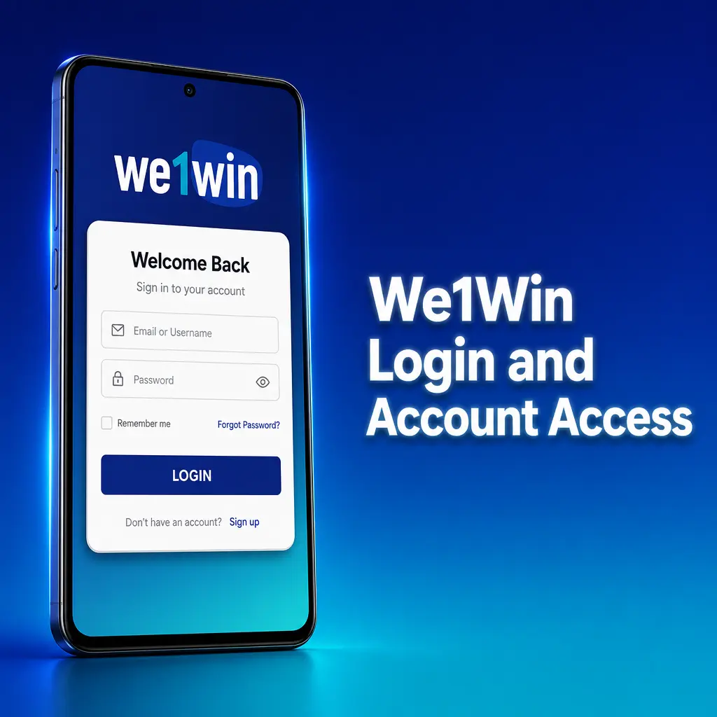 We1Win login screen showing quick sign in access to dashboard, balance, and active bonuses on website or app.